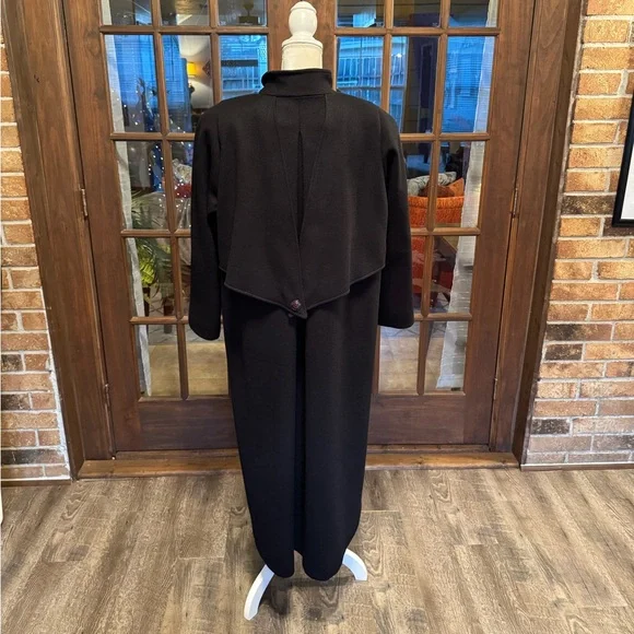 Electre Paris Vintage Black Pure Wool Long Maxi Coat See Measurements - Picture 3 of 16